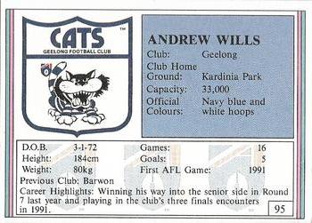 1992 AFL Regina #95 Andrew Wills Back